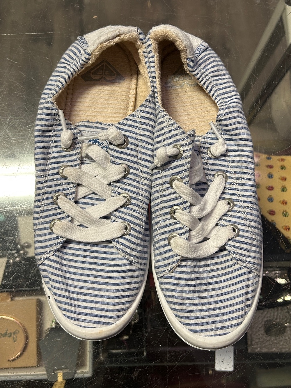 Roxy Blue White Stripe Sneakers size 7.5 - Picture 2 of 6